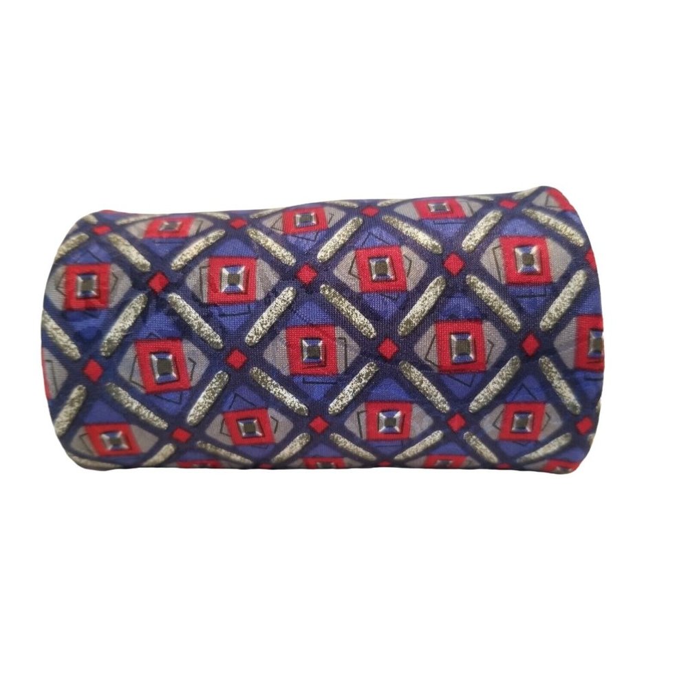100% Italian Silk EXECUTIVE SILKS Red Blue Geometric Gent's Tie Power Necktie
